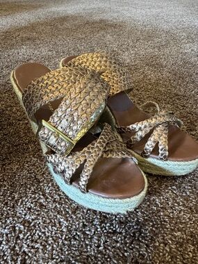 Matt Bernson Gold Braided Espadrille Wedge Slides